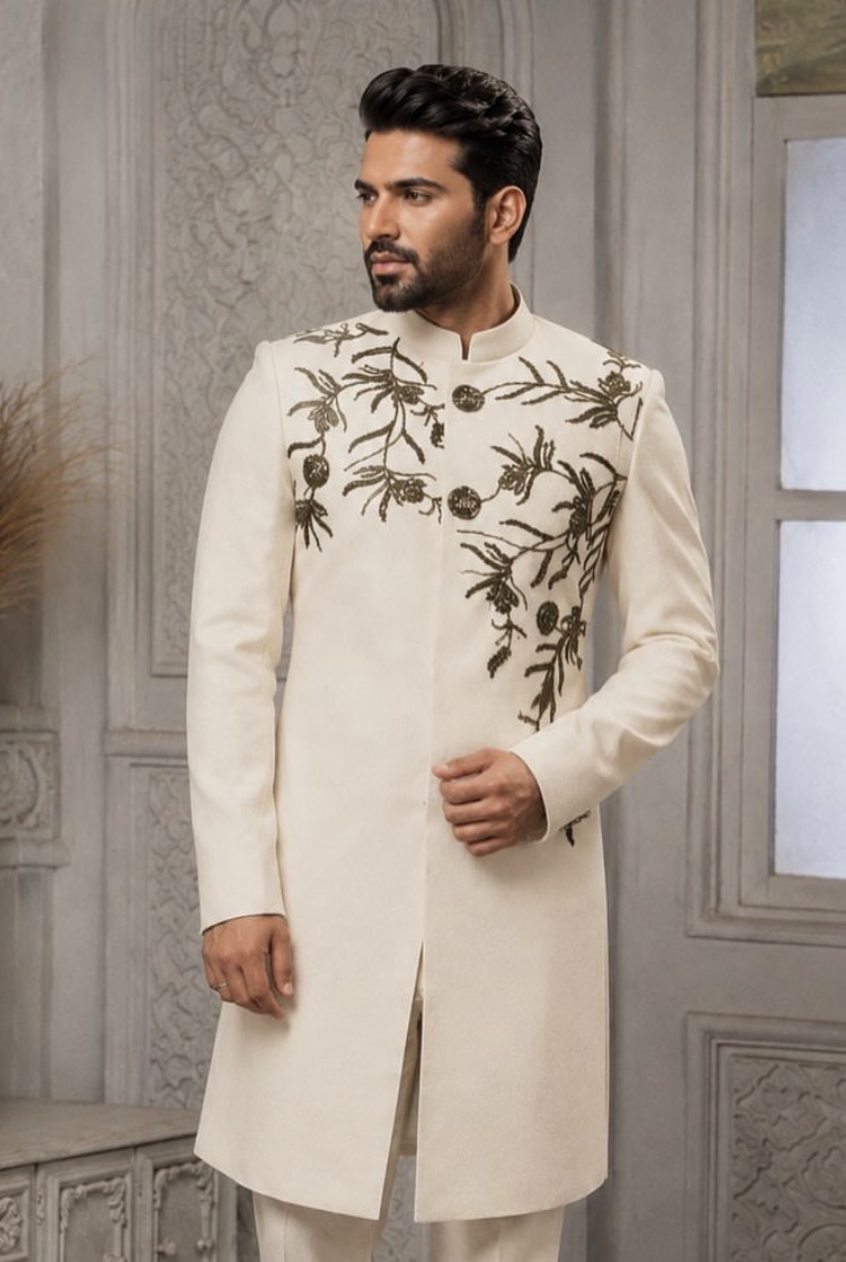 Ivory embroidered men's ethnic outfit