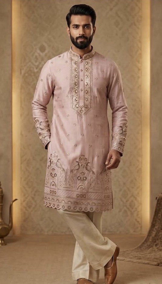Grey embroidered men's kurta set